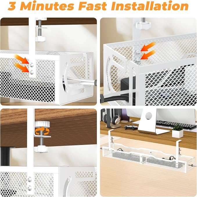 Under Desk Cable Management Tray, No Drill Steel Desk Cable Organizers - Image 7