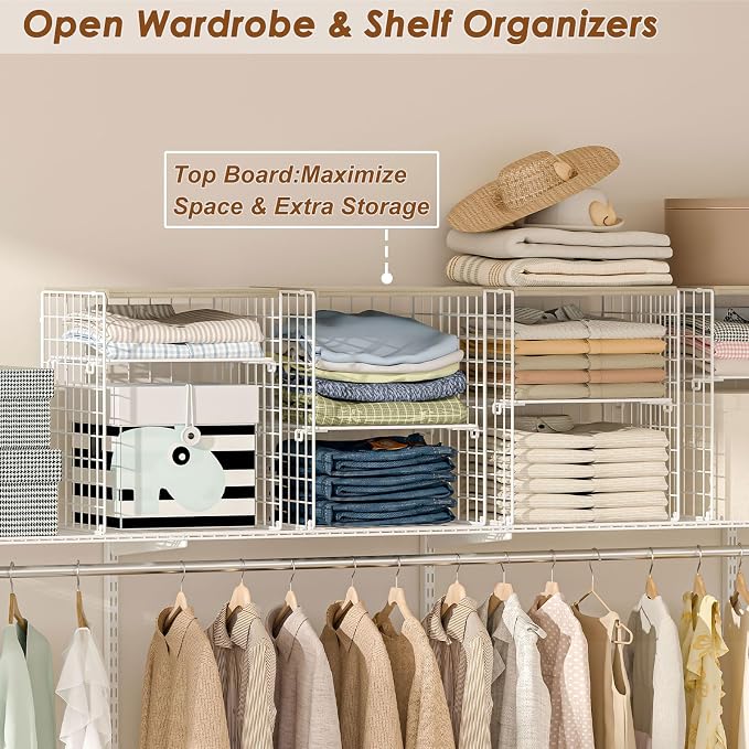 4-Tier Stackable Closet Organizers and Storage, Adjustable Dividers & Wood Top - Image 5