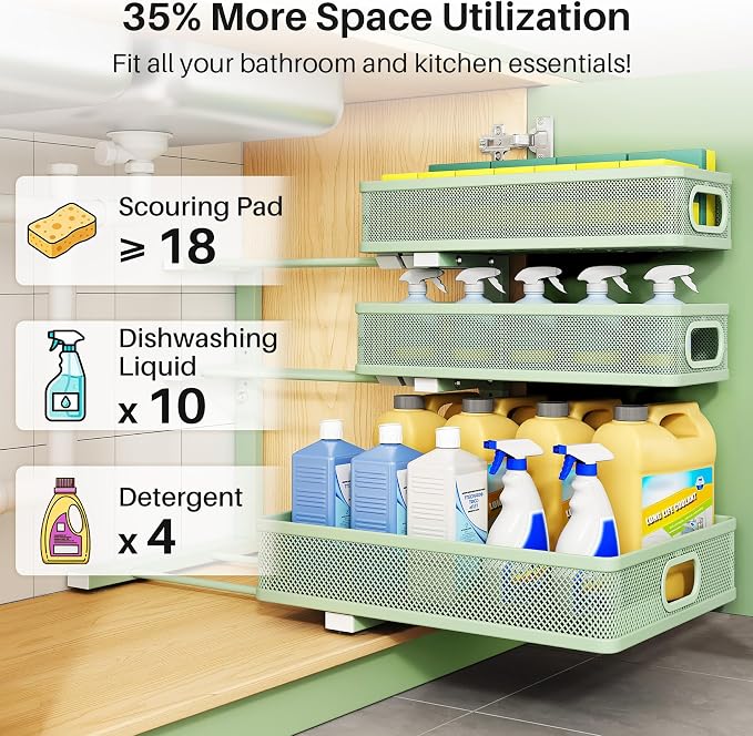 Kitstorack Under Sink Organizer, Slide out Storage Drawer Rack - Image 4