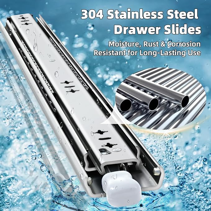 YENUO 304 Stainless Steel Locking Drawer Slides 12–40 Inch 250 LB | Side Mount - Image 4