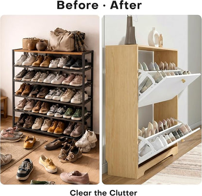 Nicetree Shoe Cabinet with 2 Flip Drawers, Narrow Shoe Organizer Cabinet - Image 5
