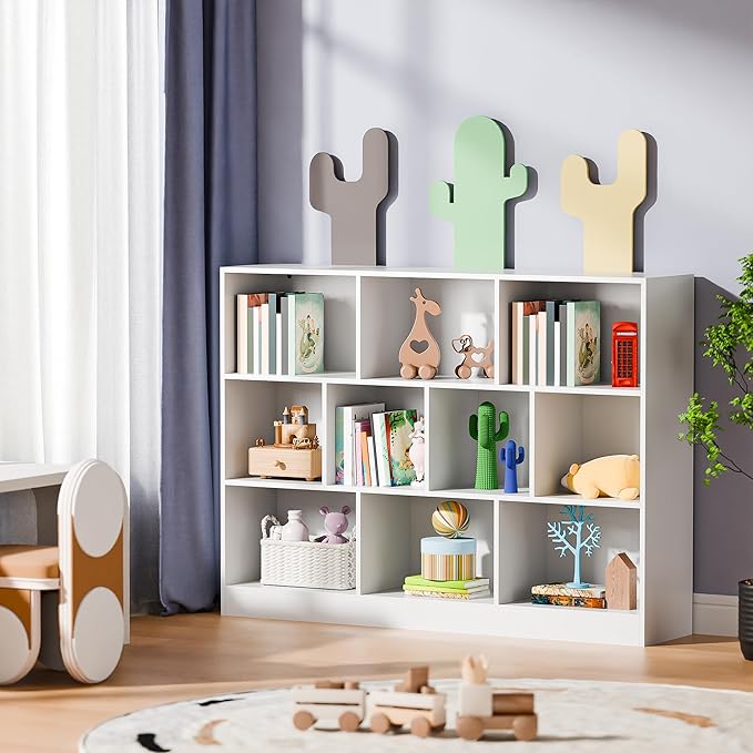 Cozy Castle White Bookshelf, 3-Tier Open Shelf Bookcase, 10 Cube Storage - Image 5
