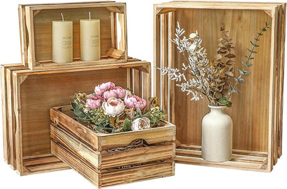 Large Torched Wood Storage Crates Decorative, Farmhouse Wooden Storage by JUMBOHUMBLE
