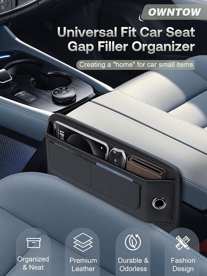 Universal Fit Premium Leather Car Seat Gap Filler Organizer, Center Console - Image 2