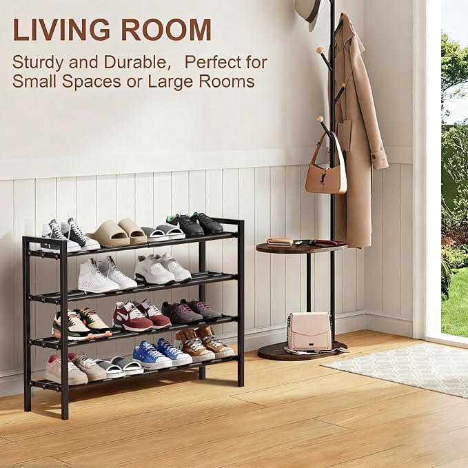 4-Tier Expandable Shoe Rack, Adjustable Shoe Shelf Storage Organizer Heavy Duty - Image 6
