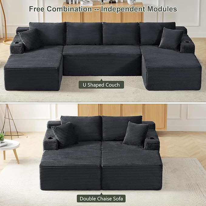 GNIXUU 133.5" Grey U Shaped Boneless Sectional Couch - Image 3