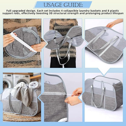 4 Pcs Collapsible Laundry Baskets, 95L Mesh Pop up Laundry Hampers - Image 6