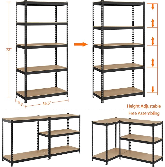 Topeakmart 5-Tier Utility Shelves, Metal Storage Shelves Garage Shelving Unit - Image 3