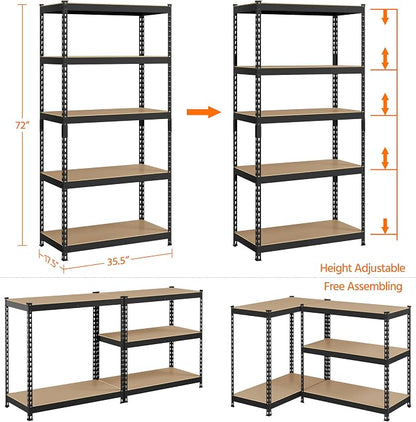 Topeakmart 5-Tier Utility Shelves, Metal Storage Shelves Garage Shelving Unit - Image 3