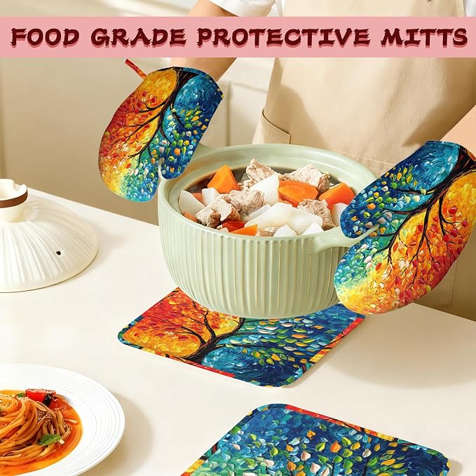 Tree of Life Silicone Oven Mitts and Pot Holders, Heat-Resistant 4 Piece - Image 7