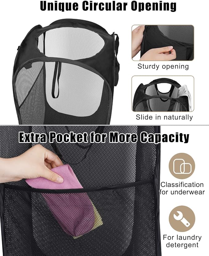 2 Pcs Strong Mesh Pop-up Laundry Hamper, Quality Pop Up Hampers - Image 5