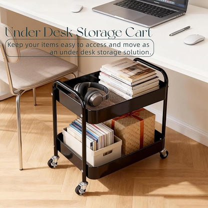2 Pack Pantry Cart 2 Tier Small Rolling Cart - Image 2