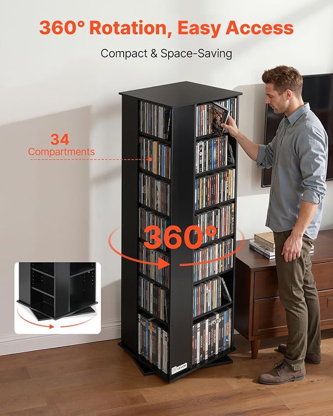 VEVOR Media Storage Cabinet, CD Rack Tower, 34 Compartments Rotating Media - Image 4