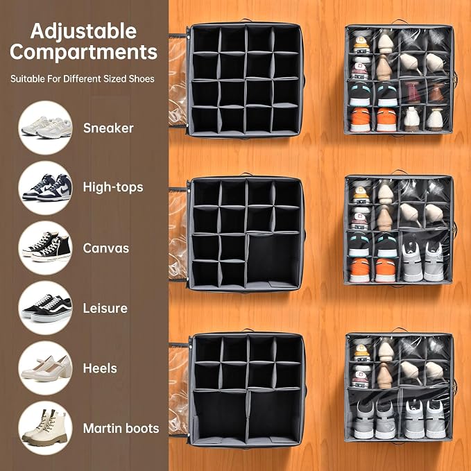 INSTY 2 Pack Shoe Organizer for Closet, Fits up to 32 Pairs, Adjustable - Image 3