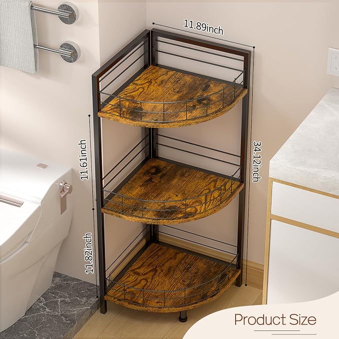 DAOUTIME Bathroom Standing Shelf, 3 Tier Corner Stand, Free-Standing Shelf Units - Image 2