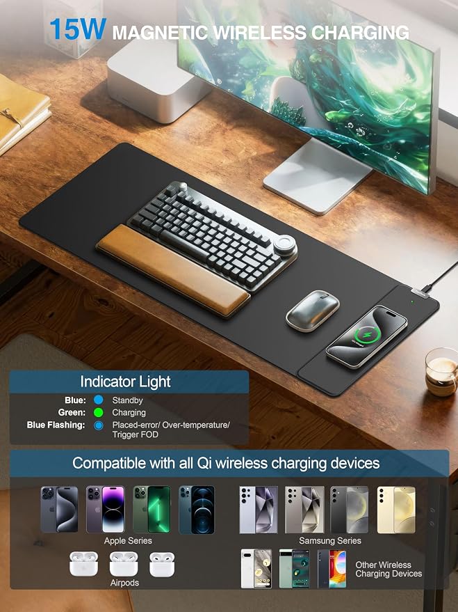 TopMade Wireless Charging Mouse Pad, 31.5"x11.81" XL Large Gaming Mousepad - Image 2