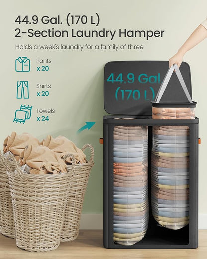 SONGMICS Laundry Basket, 44.9 Gal. Laundry Hamper, 2 Compartments, Easy Assembly - Image 4