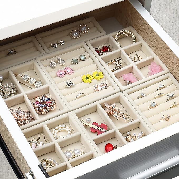 DesignSter Small Jewelry Tray-Ring Organizer 2PCS Premium Velvet Rings Earrings - Image 8