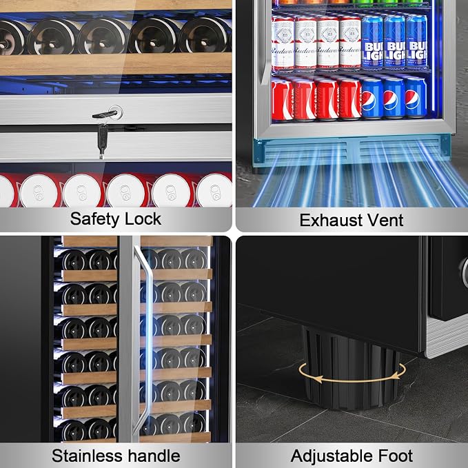 24 Inch Wide Wine and Beverage Refrigerator, 2 IN 1 Dual Zone Wine Cooler - Image 6