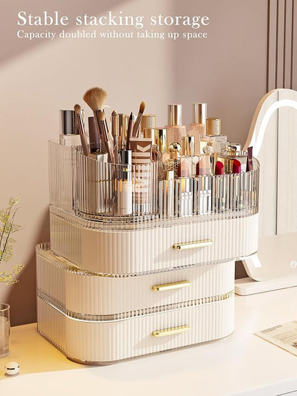 Makeup Organizer with Stackable Drawer, 360 Rotating Makeup Brush Holder - Image 5