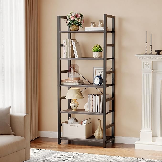 DUMOS 5-Tier Bookshelf, Modern Tall Bookcase Book Shelf | Open Storage Display - Image 2
