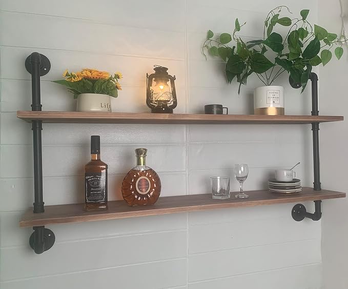 HDDFER Pipe Shelves Industrial Pipe Shelving Real Wood Industrial Floating by industrialpipeshelving