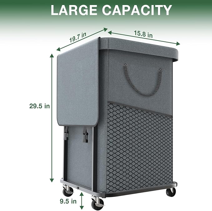 40 Gal Laundry Basket with Lid, Rolling Laundry Hamper with Wheels, Dirty - Image 6