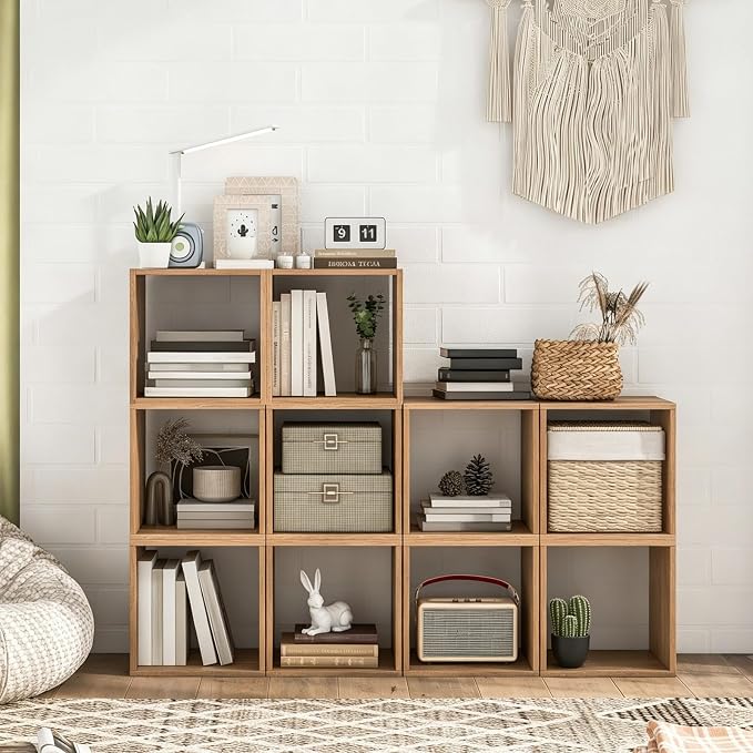 2 Stackable Cubes Bookcase, Wooden Cubby Storage Organizer - Image 2