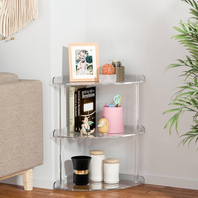 3 Tier Acrylic Corner Shelf Organizer Storage 9.5x9.5x15.7 Inch, Transparent - Image 2