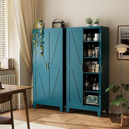 COFaR 71" Metal Pantry Cabinet in Peacock Blue, 5-Tier Storage by COFAR