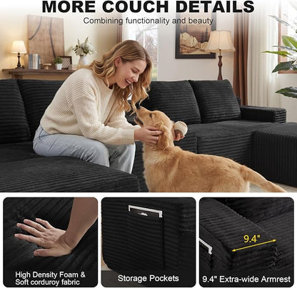GNIXUU 140.6" Oversized U Shaped Black Boneless Sectional Couches - Image 5