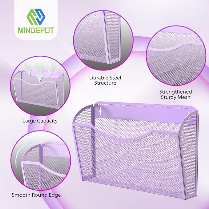 MINDEPOT Wall File Organizer, Hanging Wall File Holder, 3 Pack, Metal Mesh Wall - Image 3