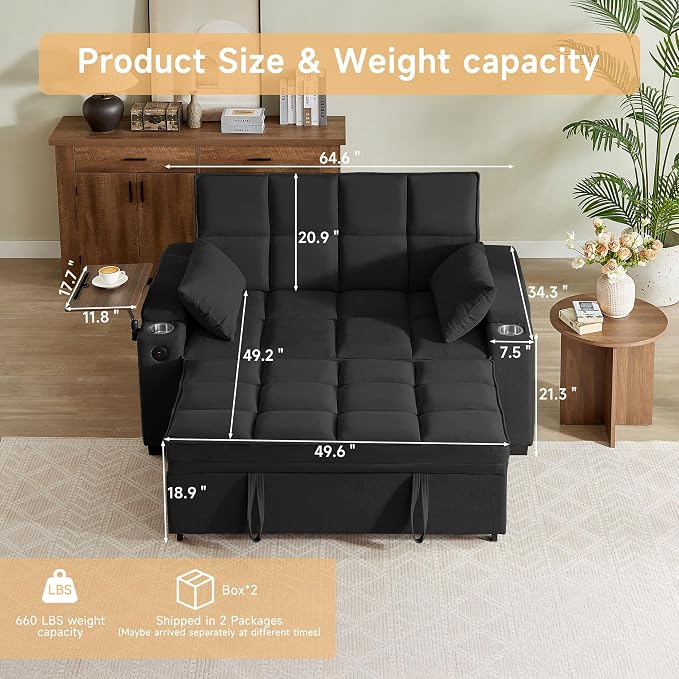 hansones ​66" Multi-Functional Pull-Out Sofa Bed - Image 2