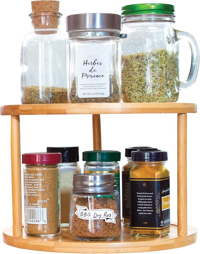 TB Home Two-Tier Bamboo Wood Lazy Susan Organizer Kitchen Turntable by TB+Home
