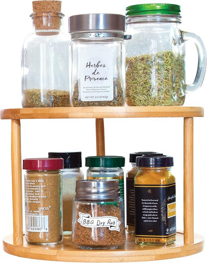 TB Home Two-Tier Bamboo Wood Lazy Susan Organizer Kitchen Turntable by TB+Home