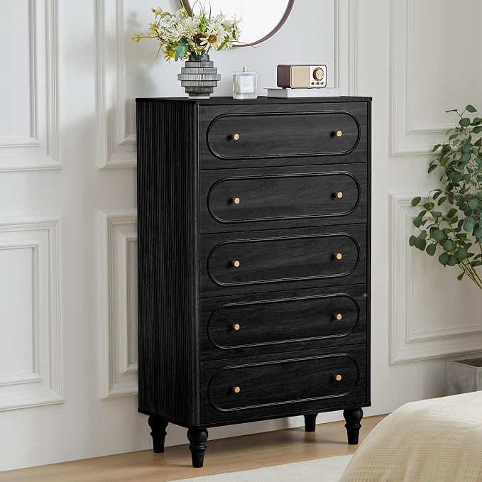 ORRD 5 Drawer Fluted Dresser for Bedroom Set of 2, Mid Century Modern Chest of - Image 6