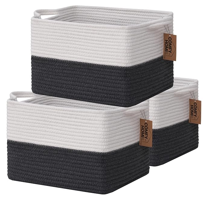 COMFY-HOMI 3PACK Cotton Rope Square Basket by COMFY-HOMI
