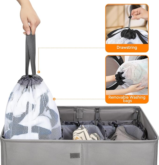 WOWLIVE Laundry Hamper with Lid, 160L Large Laundry Basket 3 Section with - Image 5