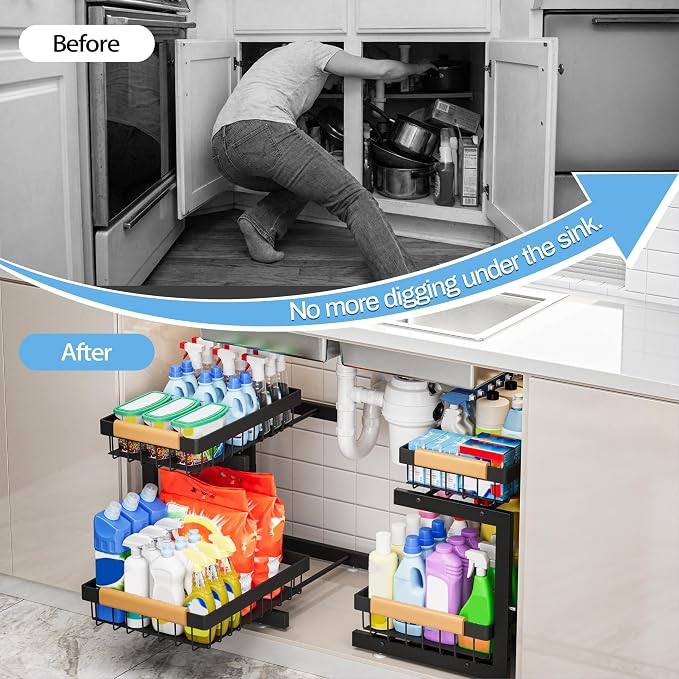 ADBIU Under Sink Organizer 2 Packs 2 Tier Expandable Height Under-Sink - Image 6