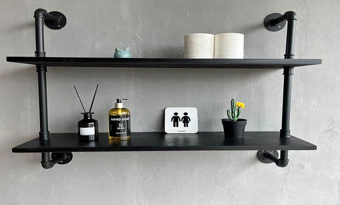 HDDFER Floating Bookshelf Shelves Industrial Pipe Shelving Pipe Shelf Rustic - Image 6