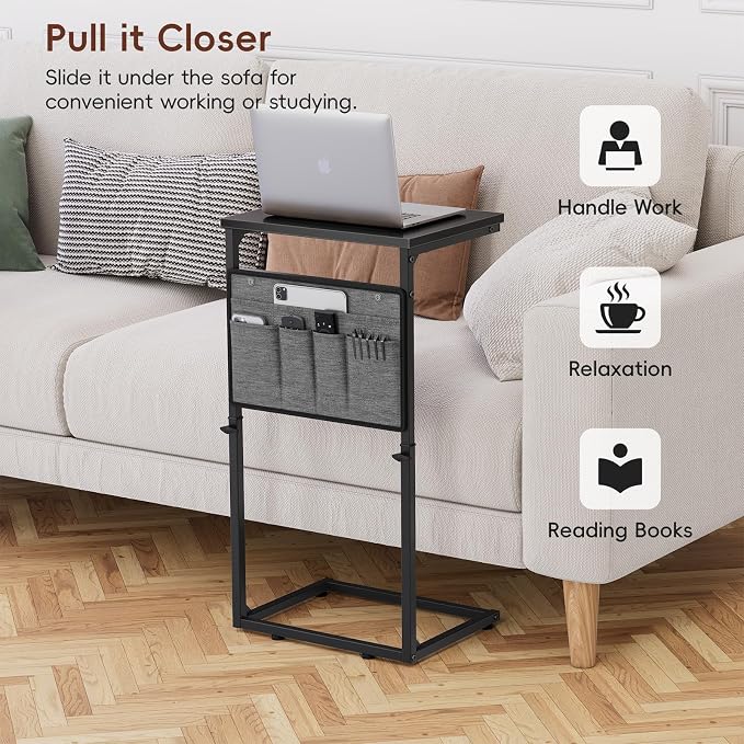 Vagusicc C Shaped End Table, Adjustable Height Small Couch Side Table - Image 3
