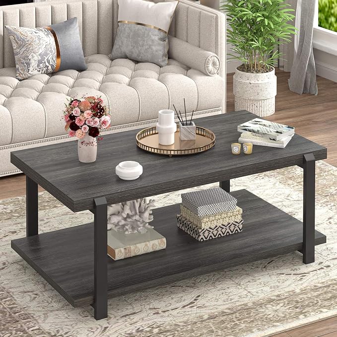 FOLUBAN Modern Coffee Table, Rustic Wood Center Table by FOLUBAN