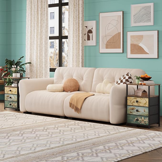 Tohomeor Nightstand with 3 Fabric Drawers Retro End Table with Storage Shelf - Image 6