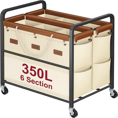 Tajsoon 350L Extra Large Laundry Hamper 6 Section, Heavy Duty Laundry Cart by Tajsoon