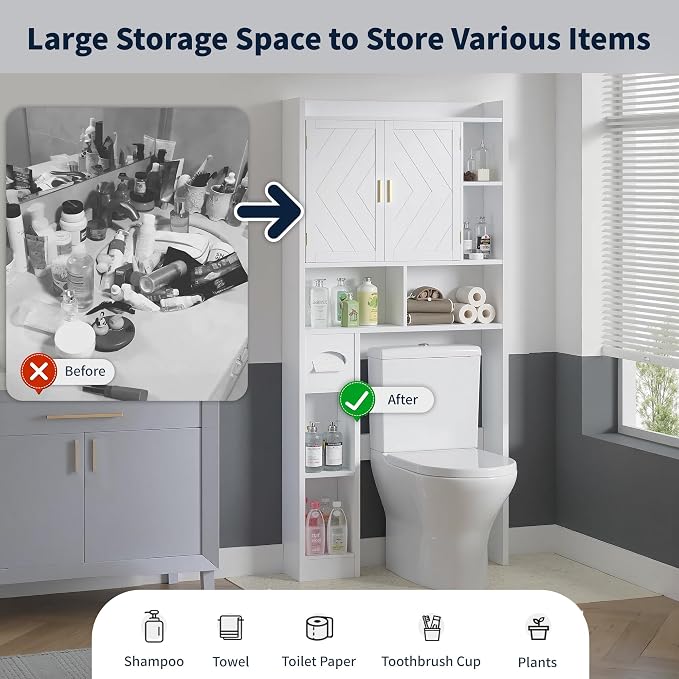 VECELO Over The Toilet Storage Cabinet, Storage Cabinet Over Toilet - Image 7