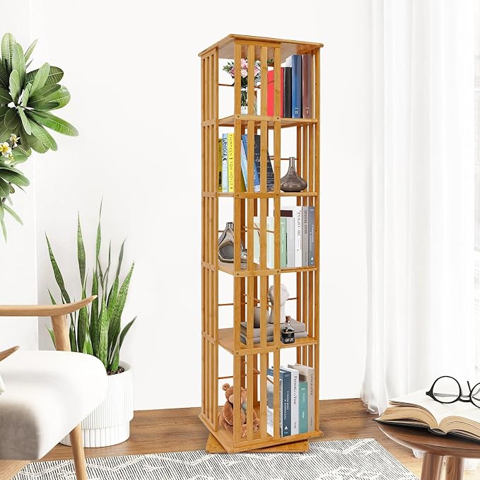Rotating Bookshelf 5-Tier, 14.57x14.57x59.06in Floor Standing Book Storage - Image 2