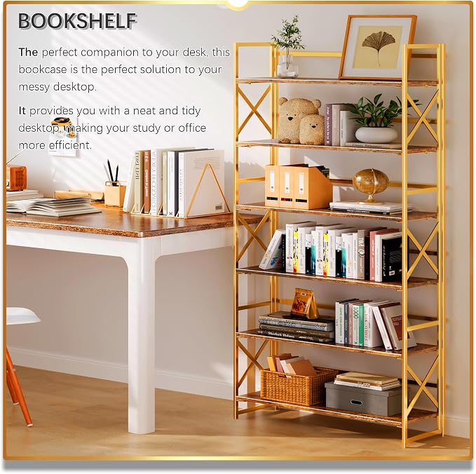 4NM Extra Wide 6 Tiers No Assembly Book Shelves, 61.8" H Folding Bookshelf - Image 3