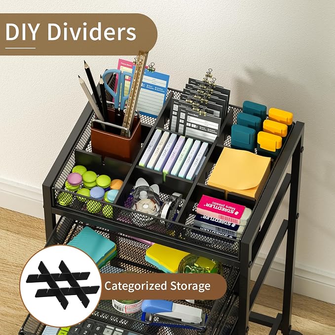 Rolling File Cart with 3 Storage Drawers, Under Desk Filing Cabinet with DIY - Image 6
