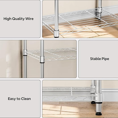 5 Tiers Shelf Metal Storage Shelves Wire Rack Closet Organizers - Image 4