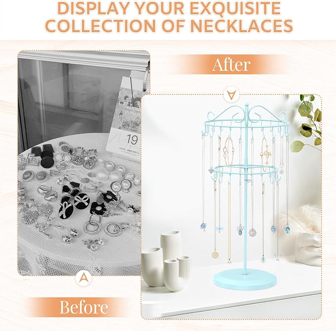 iDavosic.ly 2 Tier Rotating Necklace Holder Organizer - Image 6